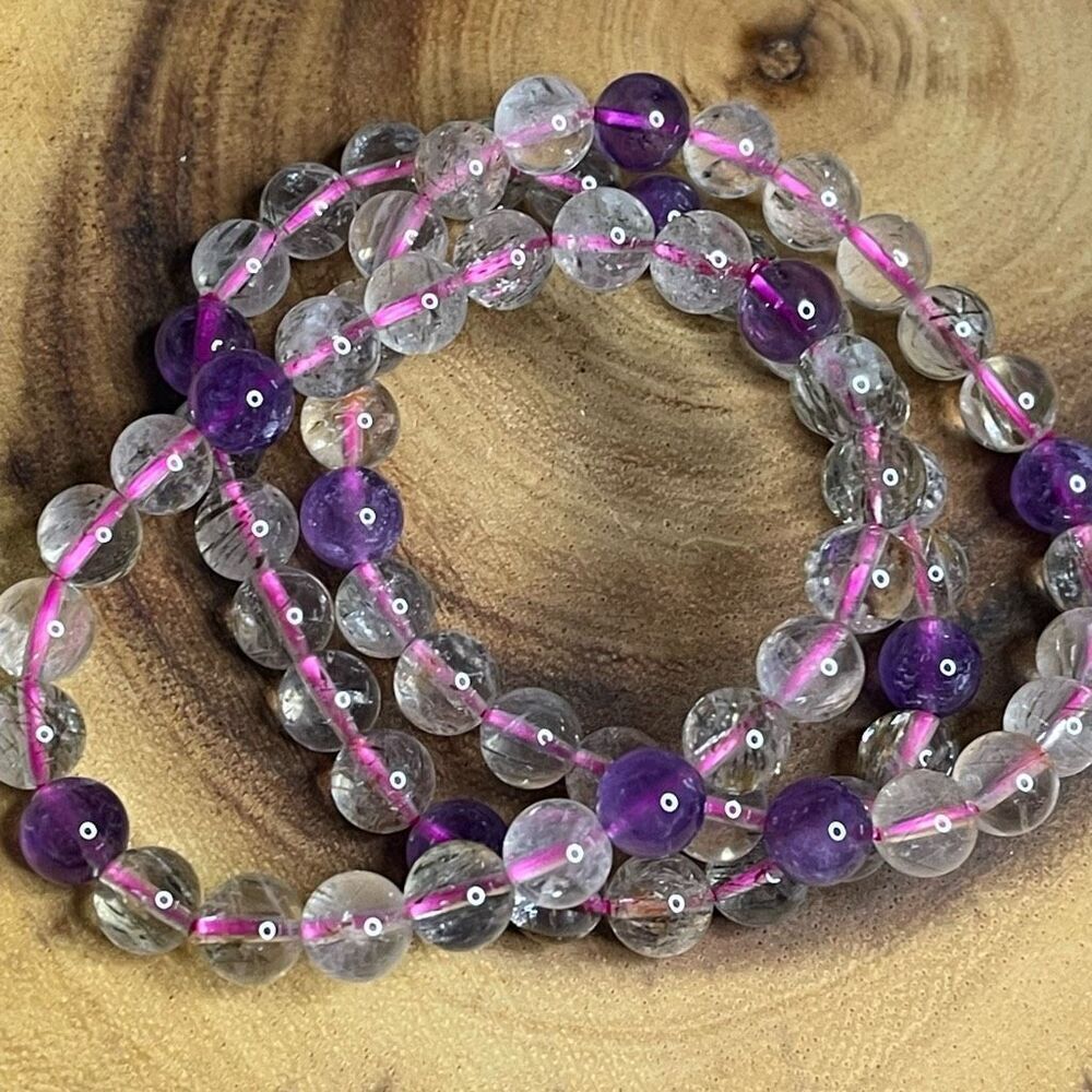 Super 7 seven stretch bracelet crystal beads beaded new 6.5” 8mm melodys stone